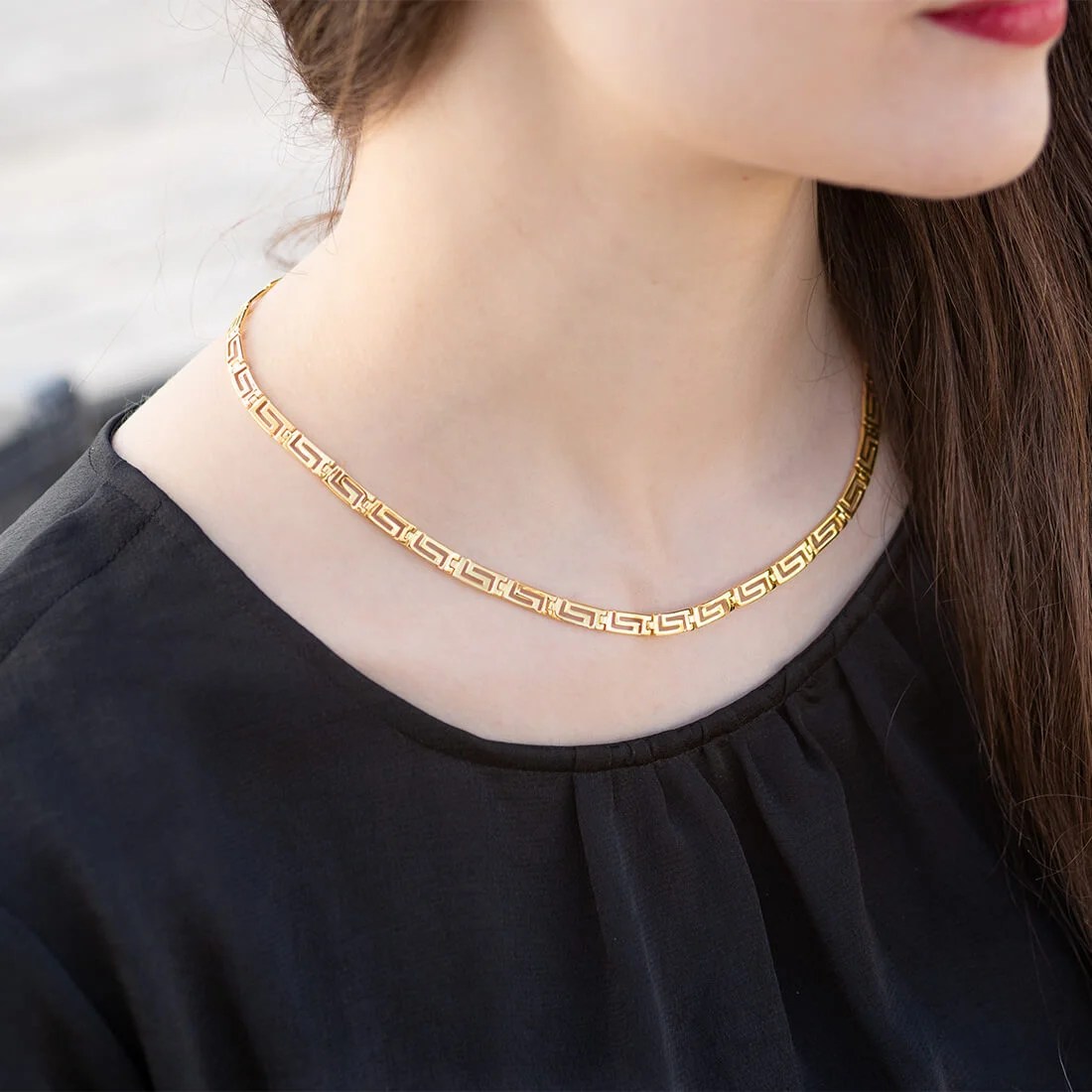 Greek Key Gold Necklace, 14K Solid Gold Necklace, Greek Meander Necklace,  Yellow Gold Necklace, Greek Necklace Jewelry, Delicate Necklace - Etsy
