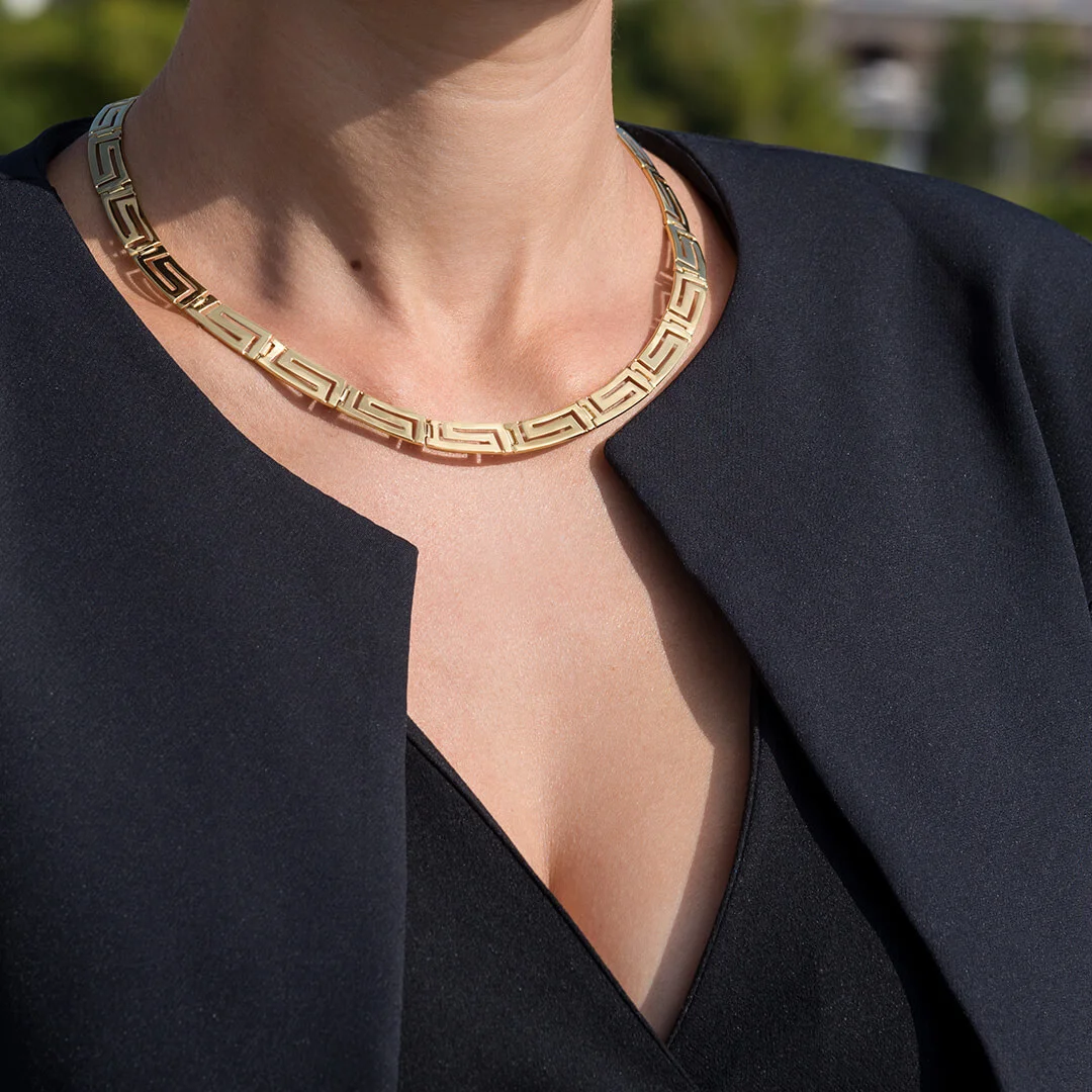 Macy's 14k Gold Necklace, Diamond Accent Tapered Greek Key Necklace - Macy's