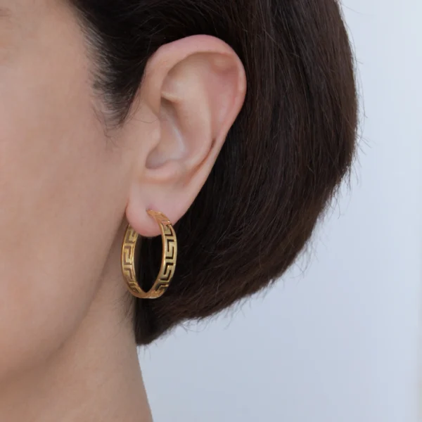 Greek Key Hoop Earrings 5mm #1