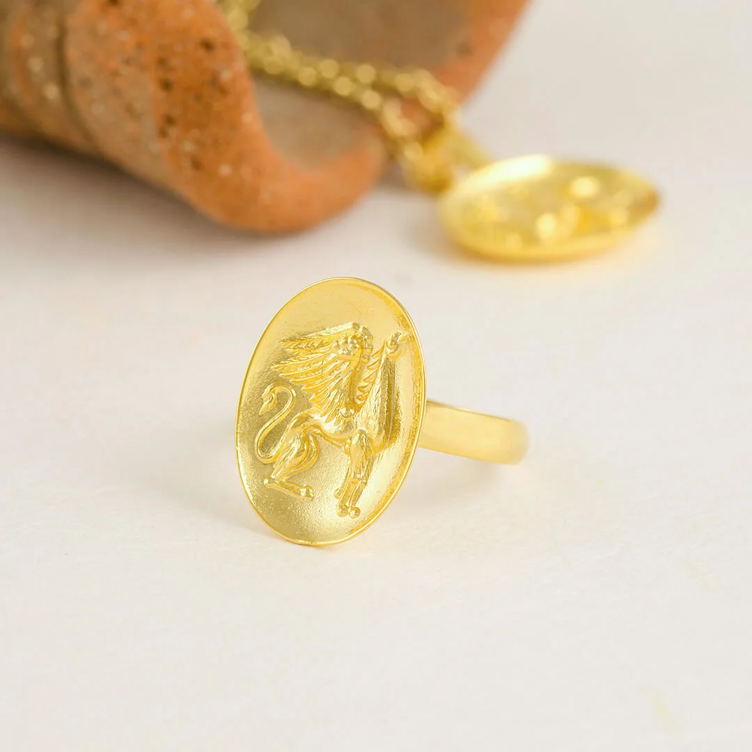 Gold Signet Griffin Ring